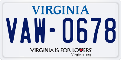 VA license plate VAW0678