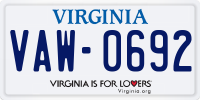 VA license plate VAW0692