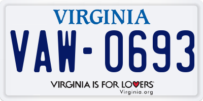 VA license plate VAW0693