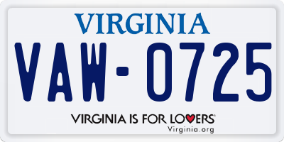 VA license plate VAW0725