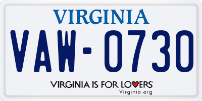 VA license plate VAW0730