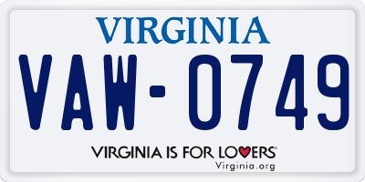 VA license plate VAW0749
