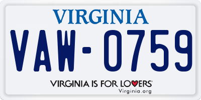 VA license plate VAW0759