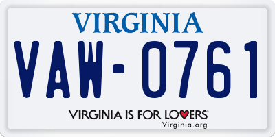 VA license plate VAW0761