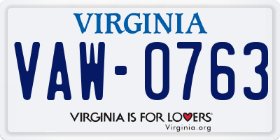 VA license plate VAW0763