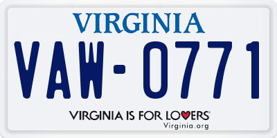 VA license plate VAW0771