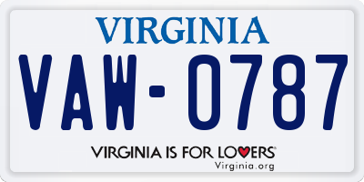 VA license plate VAW0787