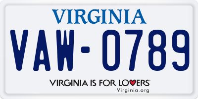 VA license plate VAW0789