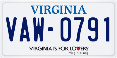 VA license plate VAW0791