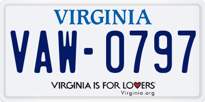 VA license plate VAW0797