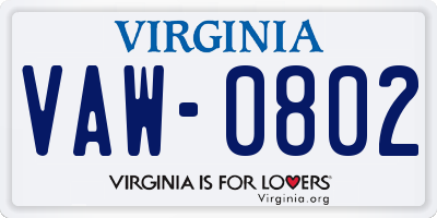 VA license plate VAW0802
