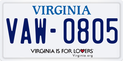 VA license plate VAW0805