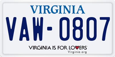 VA license plate VAW0807