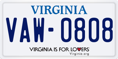 VA license plate VAW0808