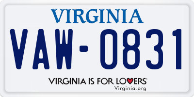 VA license plate VAW0831