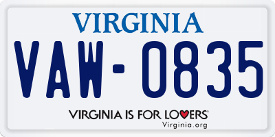 VA license plate VAW0835