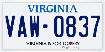 VA license plate VAW0837