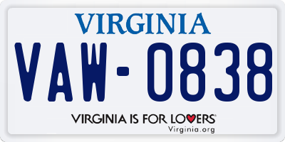 VA license plate VAW0838