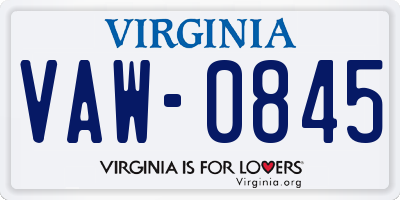 VA license plate VAW0845