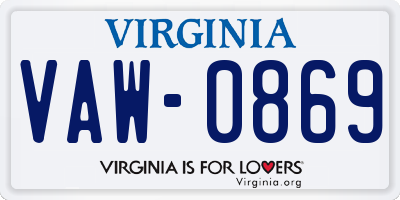 VA license plate VAW0869