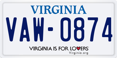 VA license plate VAW0874