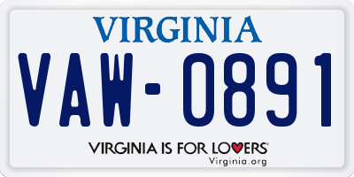 VA license plate VAW0891