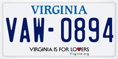 VA license plate VAW0894