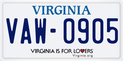 VA license plate VAW0905