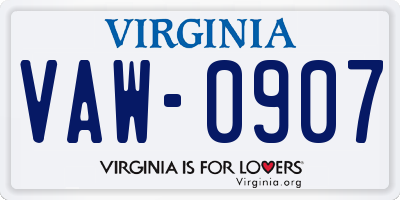 VA license plate VAW0907