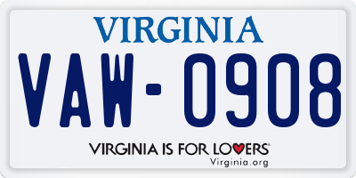 VA license plate VAW0908
