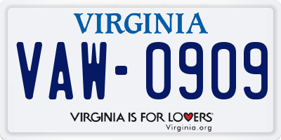 VA license plate VAW0909