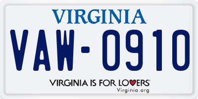 VA license plate VAW0910