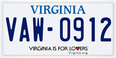 VA license plate VAW0912
