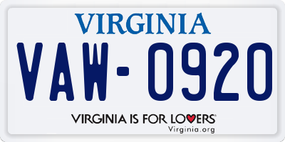 VA license plate VAW0920