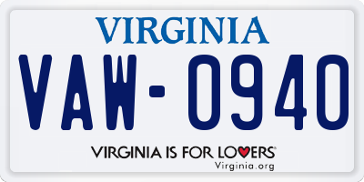 VA license plate VAW0940