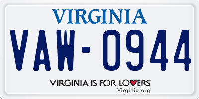 VA license plate VAW0944