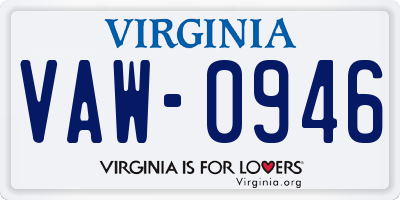 VA license plate VAW0946