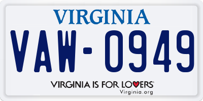 VA license plate VAW0949