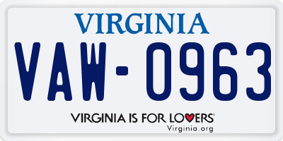 VA license plate VAW0963