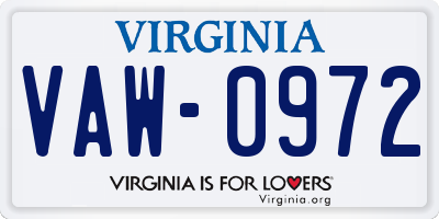 VA license plate VAW0972