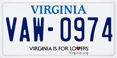 VA license plate VAW0974