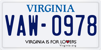 VA license plate VAW0978