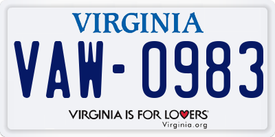 VA license plate VAW0983