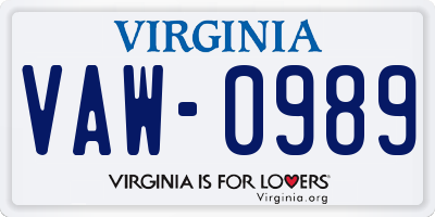 VA license plate VAW0989