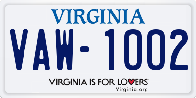 VA license plate VAW1002