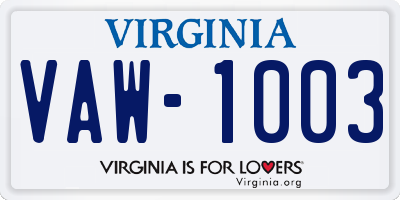 VA license plate VAW1003