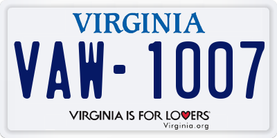 VA license plate VAW1007