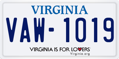 VA license plate VAW1019