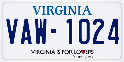 VA license plate VAW1024