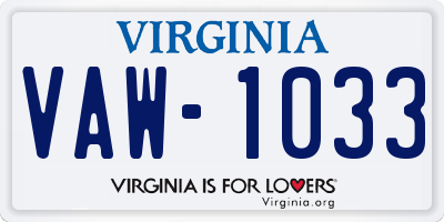 VA license plate VAW1033
